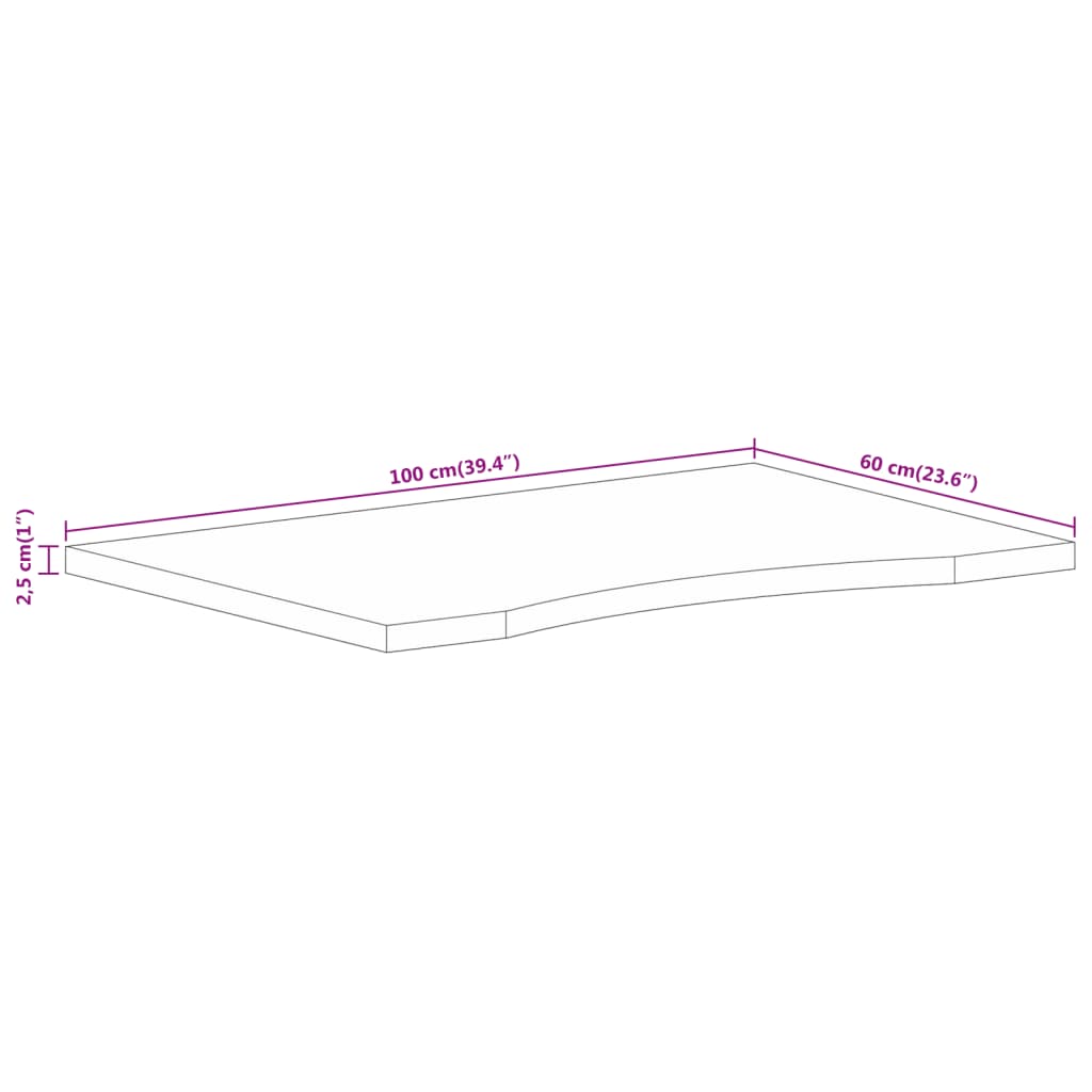 Blat birou cu decupaj curbat 100x60x2,5 cm lemn masiv mango