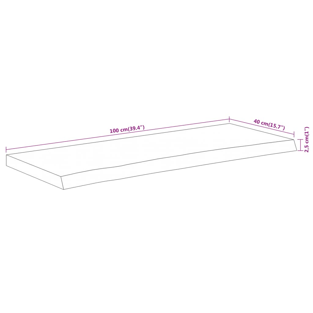 Blat masă 100x40x2,5 cm dreptunghiular lemn acacia margine vie