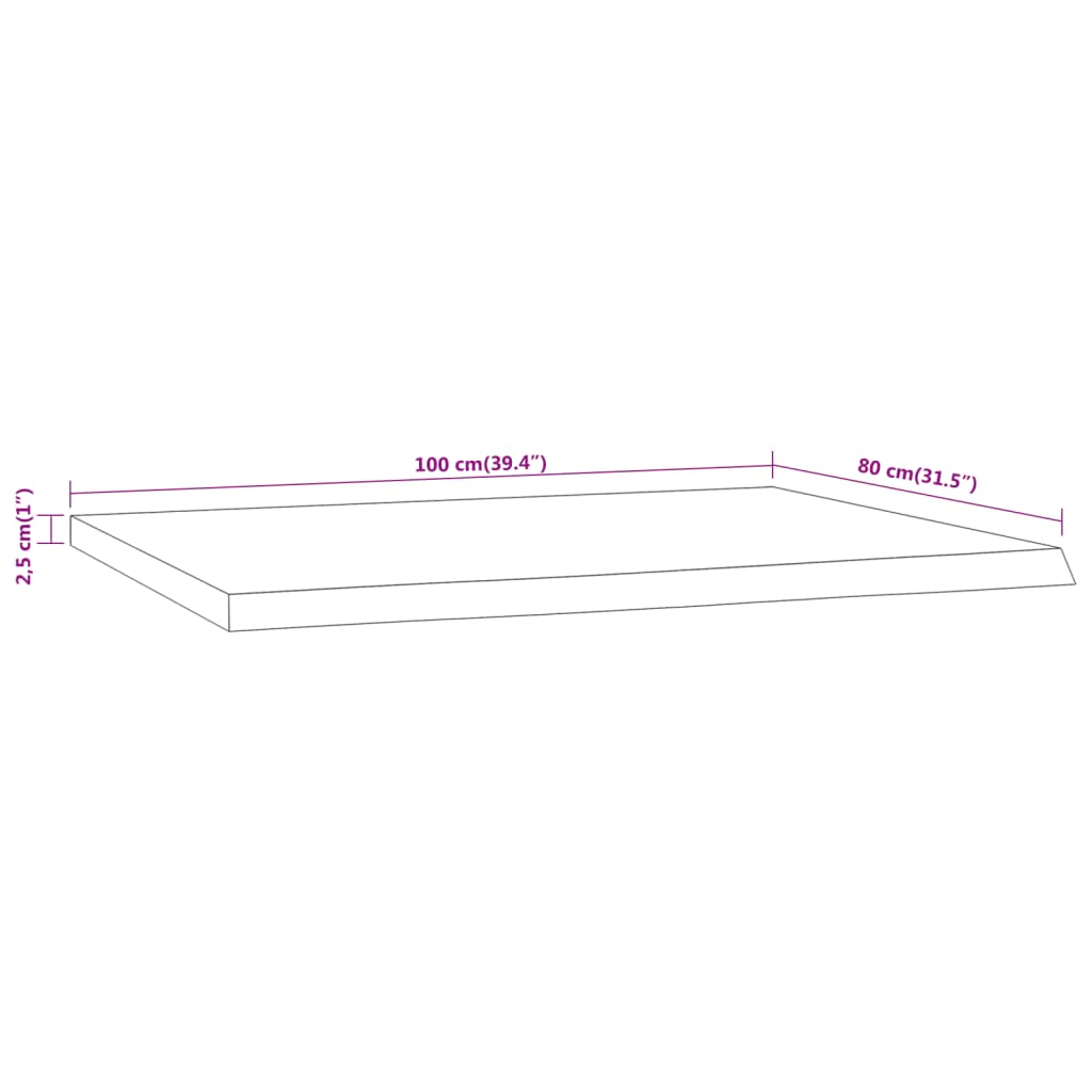 Blat birou 100x80x2,5 cm dreptunghiular lemn acacia margine vie