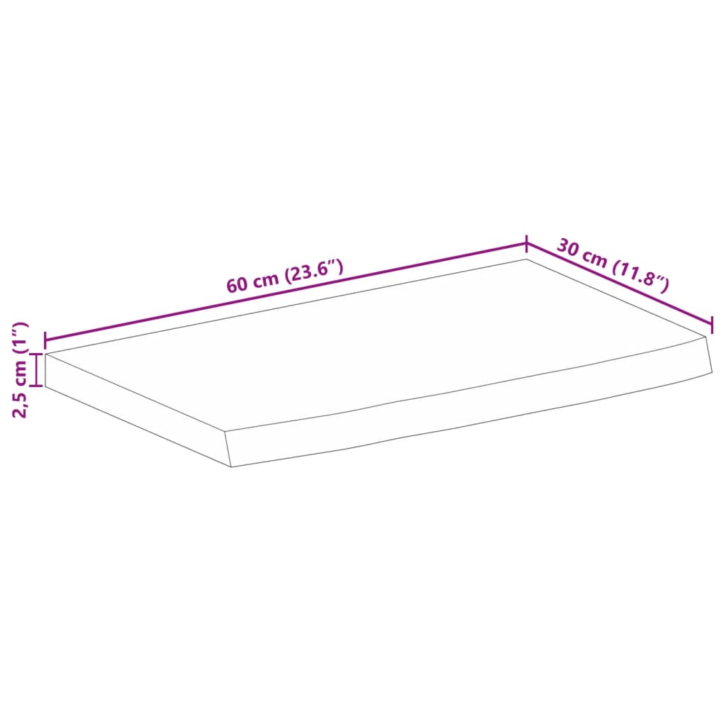 Blat de masă margine naturală, 60x30x2,5 cm, lemn masiv mango