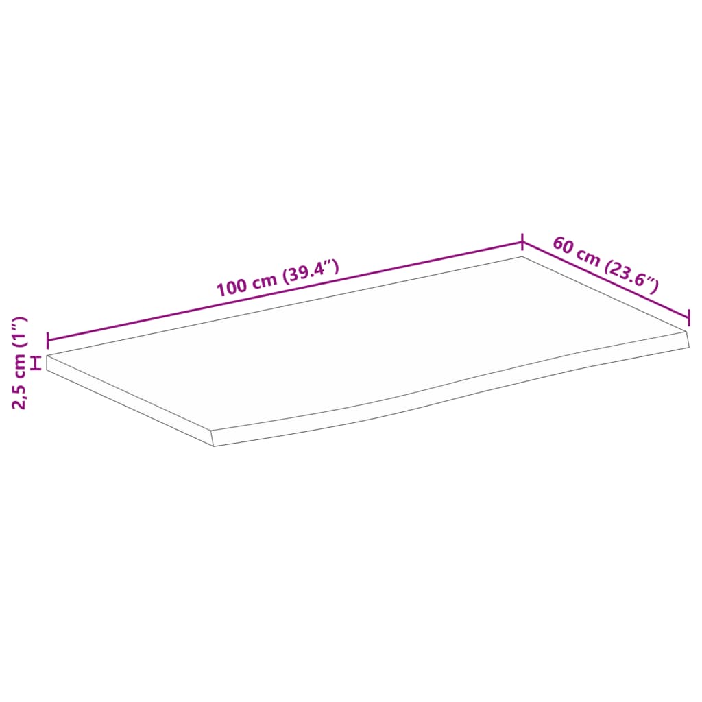 Blat de masă margine naturală, 100x60x2,5 cm, lemn masiv mango