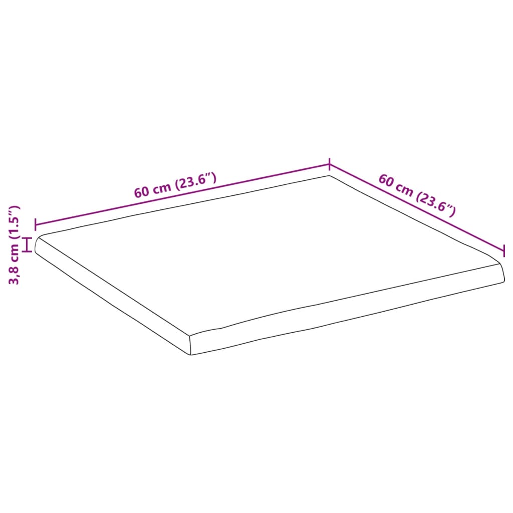 Blat de masă pătrată 60x60x3,8 cm lemn masiv acacia margine vie