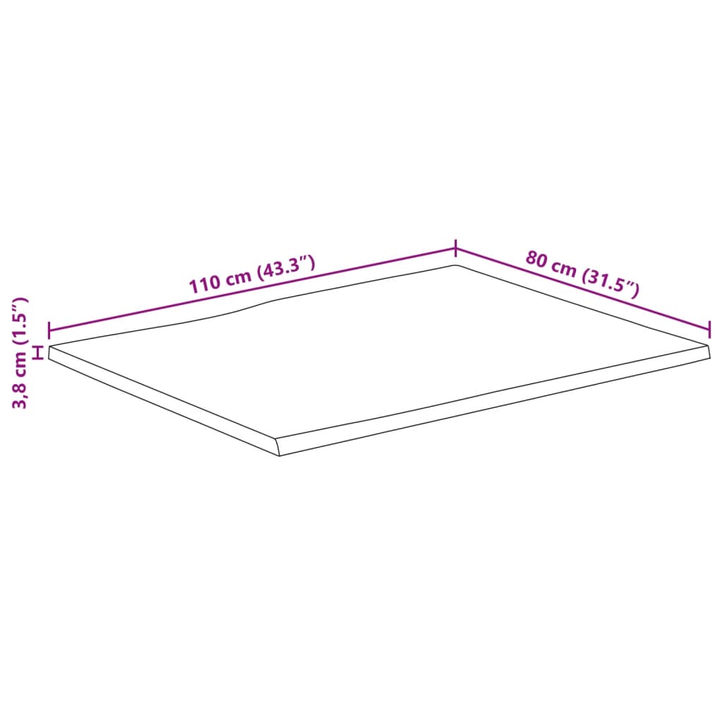 Blat masă 110x80x3,8 cm dreptunghiular lemn acacia margine vie