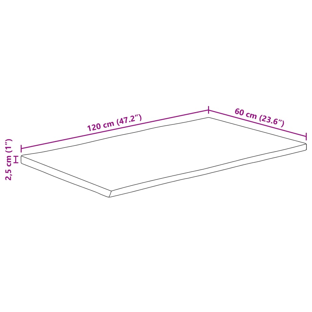 Blat de masă contur organic 120x60x2,5 cm lemn masiv mango brut