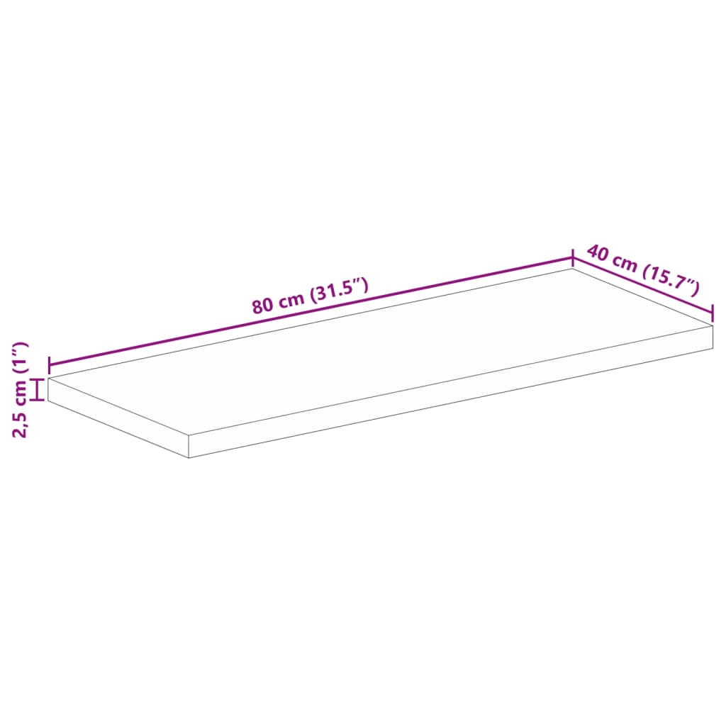 Blat de masă 80x40x2,5 cm dreptunghiular lemn masiv de acacia