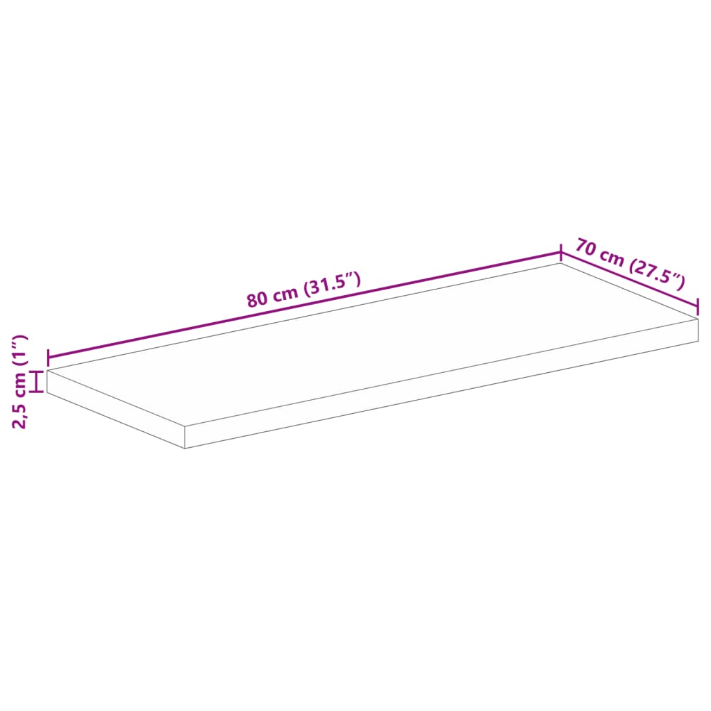 Blat masă 80x70x2,5 cm lemn masiv dreptunghiular de mango