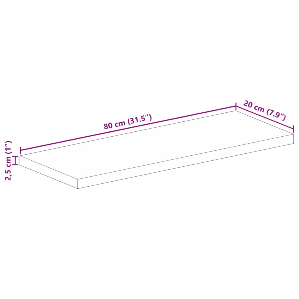 Blat masă 80x20x2,5 cm lemn masiv dreptunghiular de mango