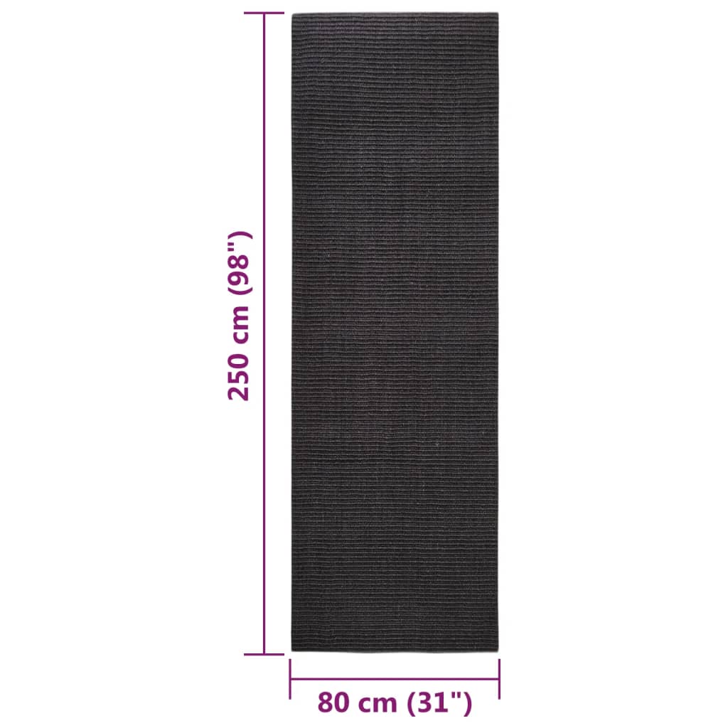 Covor din sisal pentru ansamblu de zgâriat, negru, 80x250 cm