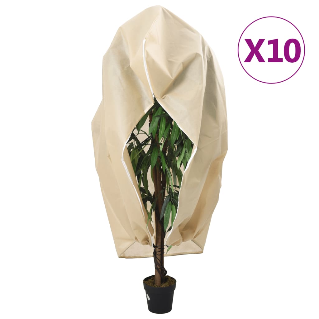 Huse de plante din fleece cu fermoar 10 buc. 70 g/m² 1x1,55 m