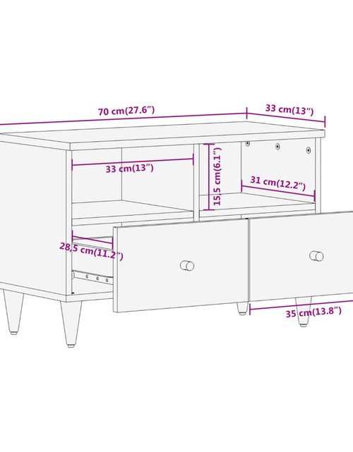 Încărcați imaginea în vizualizatorul Galerie, Comodă TV, 70x33x46 cm, lemn masiv de mango
