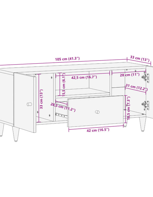 Încărcați imaginea în vizualizatorul Galerie, Comodă TV, 105x33x46 cm, lemn masiv de mango
