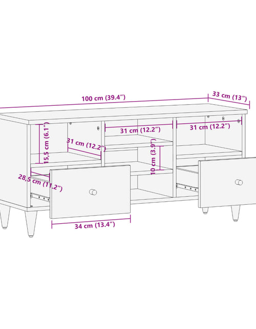 Încărcați imaginea în vizualizatorul Galerie, Comodă TV, 100x33x46 cm, lemn masiv de mango
