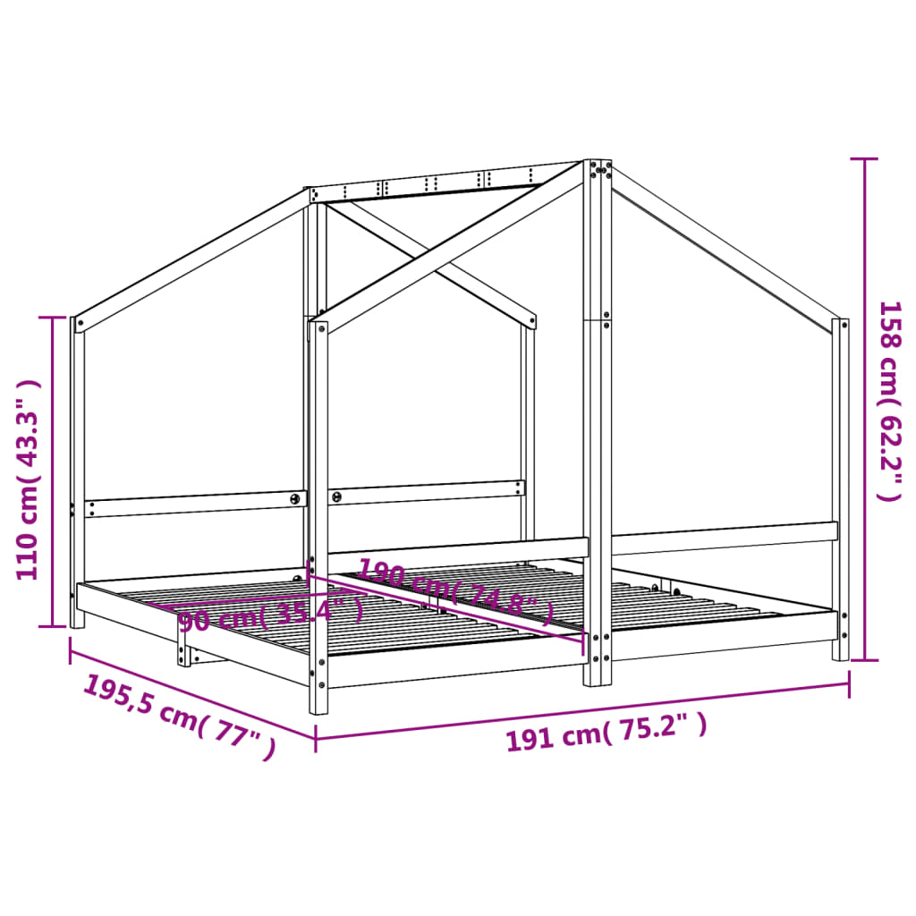 Cadru pat pentru copii, 2x(90x190) cm, lemn masiv de pin