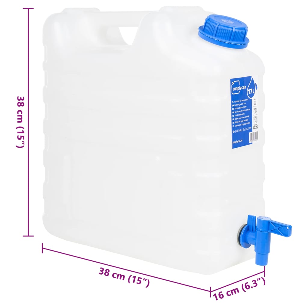 Recipient de apă cu robinet, transparent, 15 L, plastic