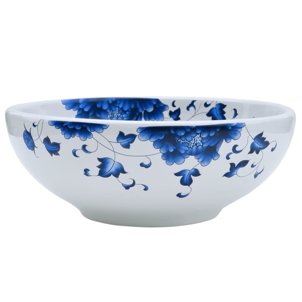 Lavoar de blat, alb și albastru, rotund, Φ41x14 cm, ceramică