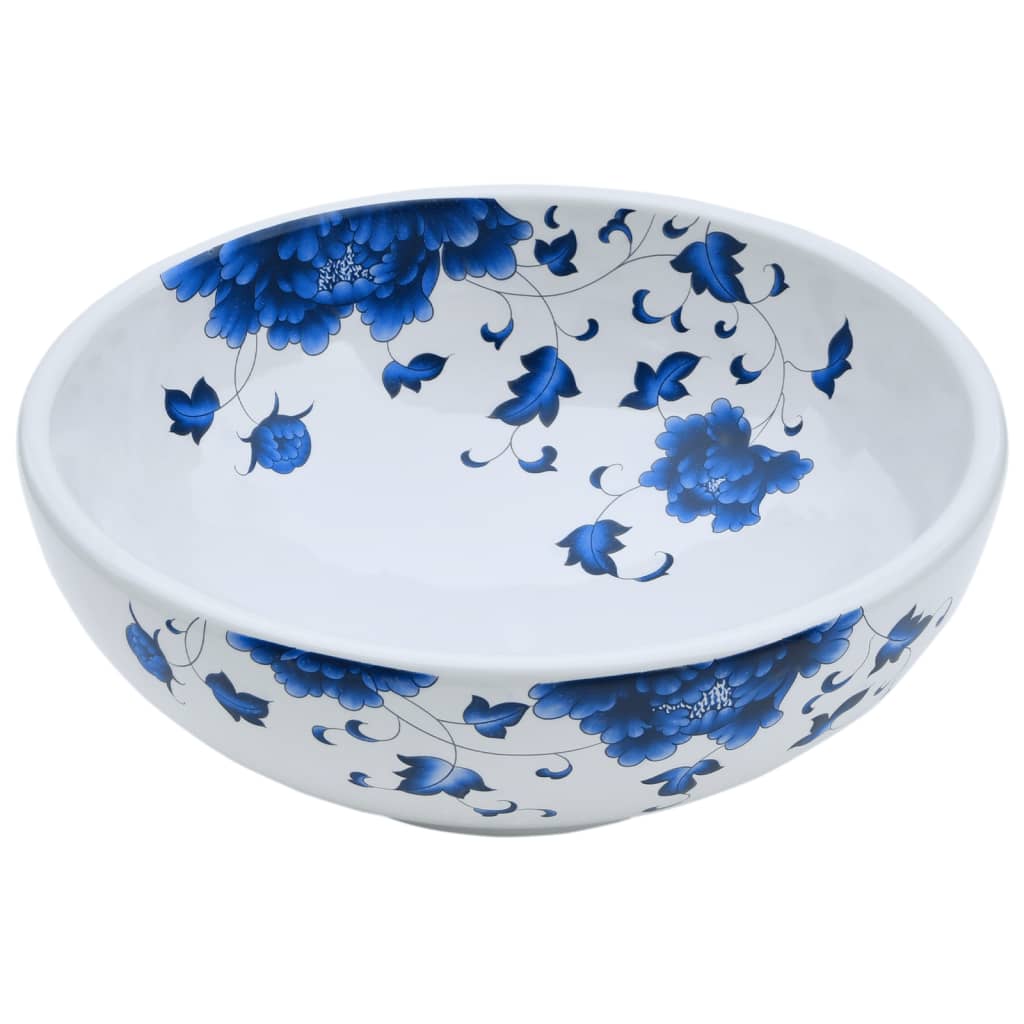 Lavoar de blat, alb și albastru, rotund, Φ41x14 cm, ceramică