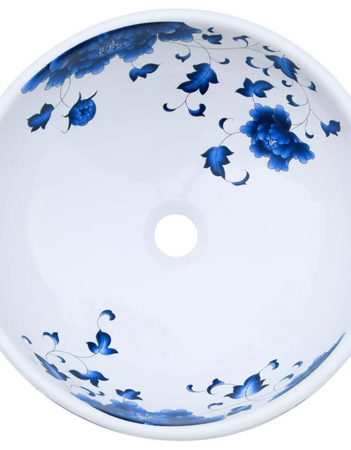 Încărcați imaginea în vizualizatorul Galerie, Lavoar de blat, alb și albastru, rotund, Φ41x14 cm, ceramică
