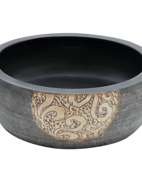Încărcați imaginea în vizualizatorul Galerie, Lavoar de blat, negru și maro, rotund, Φ41x14 cm, ceramică
