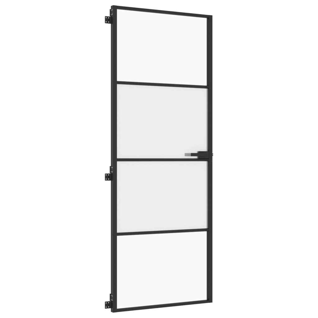 Ușă de interior negru 76x201,5 cm sticlă securiz./aluminiu slim