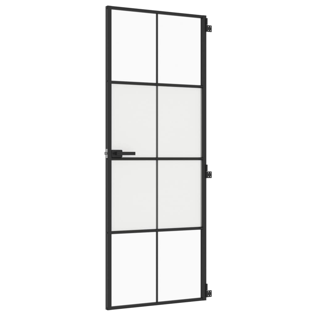 Ușă de interior negru 76x201,5 cm sticlă securiz./aluminiu slim