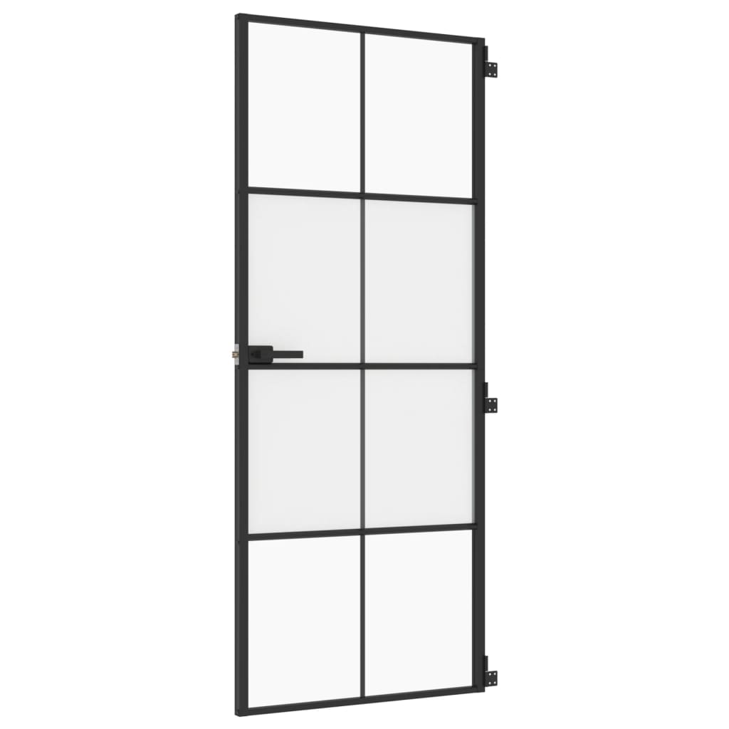 Ușă de interior negru 83x201,5 cm sticlă securiz./aluminiu slim