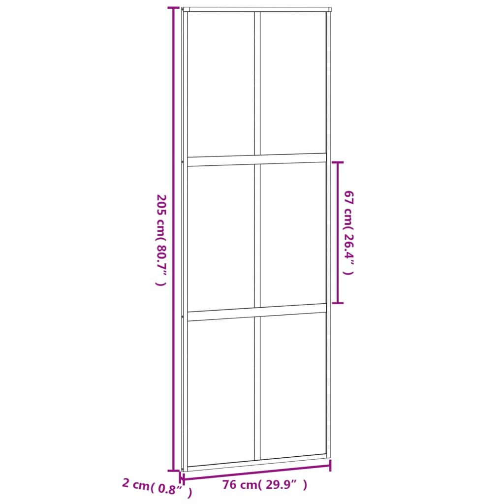 Ușă glisantă, negru, 76x205 cm, sticlă securizată și aluminiu