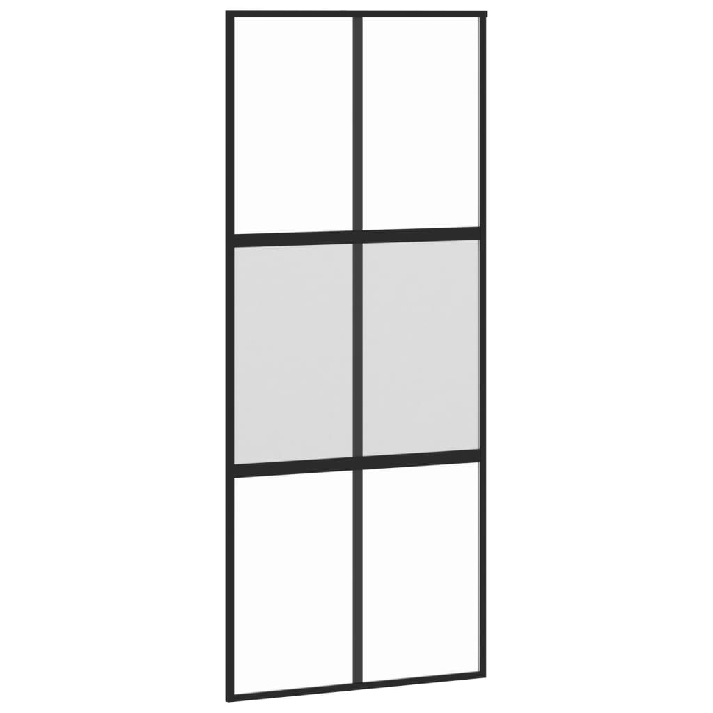 Ușă glisantă, negru, 90x205 cm, sticlă securizată și aluminiu