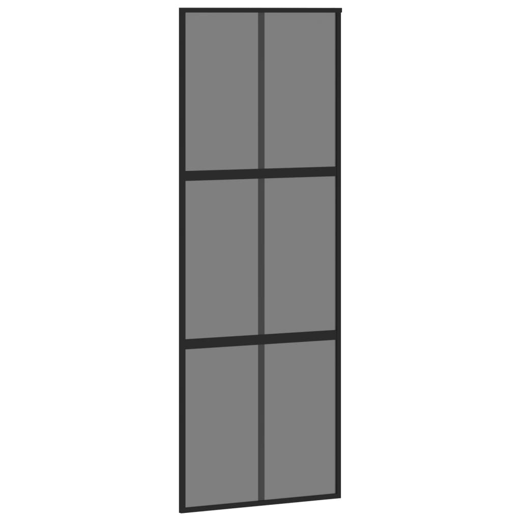 Ușă glisantă, negru, 76x205 cm, sticlă securizată și aluminiu