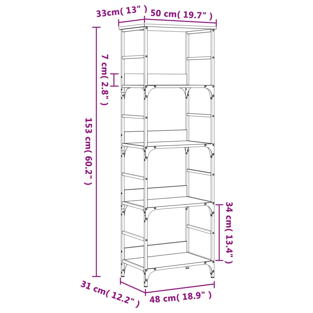 Bibliotecă, stejar sonoma, 50x33x153 cm, lemn prelucrat