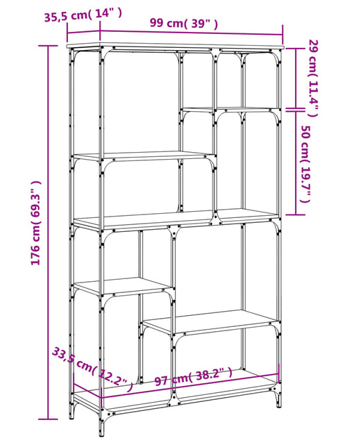 Încărcați imaginea în vizualizatorul Galerie, Raft de cărți stejar sonoma, 99x35,5x176 cm, lemn compozit/oțel

