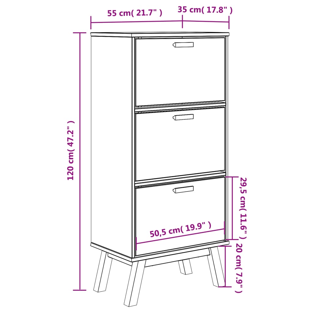 Pantofar „OLDEN”, gri/maro, 55x35x120 cm, lemn masiv pin