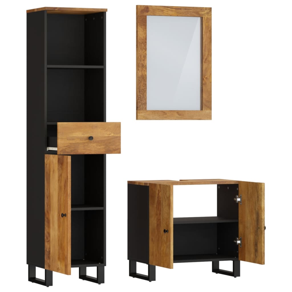 Set mobilier de baie, 3 piese, lemn masiv de mango