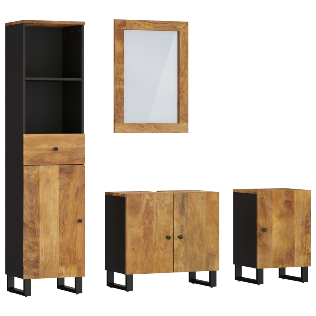 Set mobilier de baie, 4 piese, lemn masiv de mango