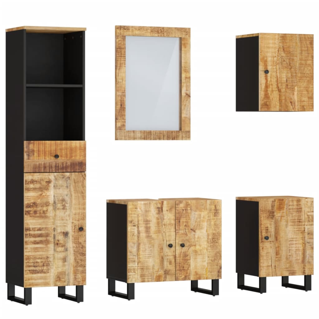 Set mobilier de baie, 5 piese, lemn masiv de mango