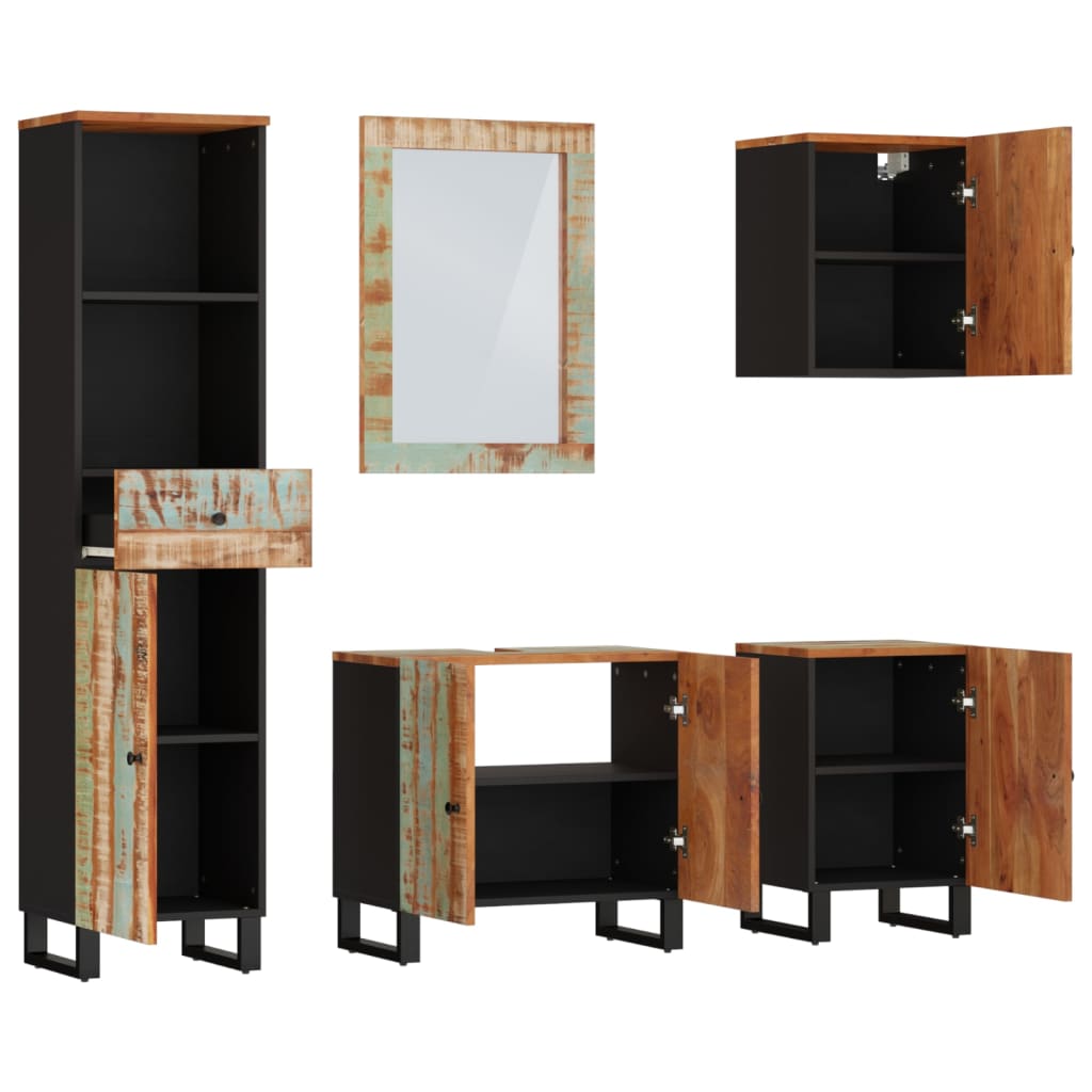 Set mobilier de baie, 5 piese, lemn masiv reciclat