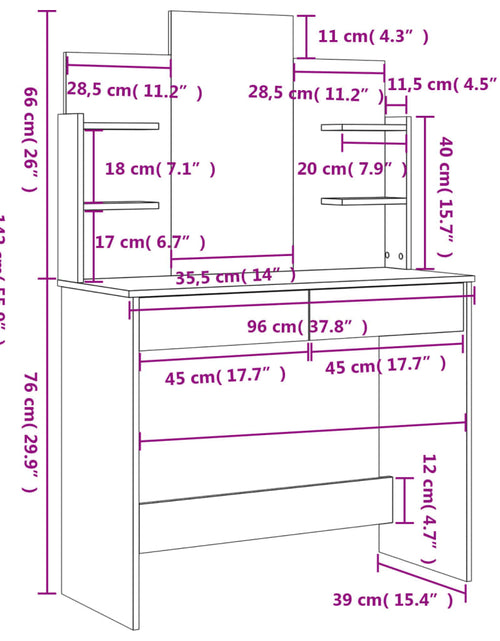 Încărcați imaginea în vizualizatorul Galerie, Masă de toaletă cu oglindă, gri sonoma, 96x39x142 cm
