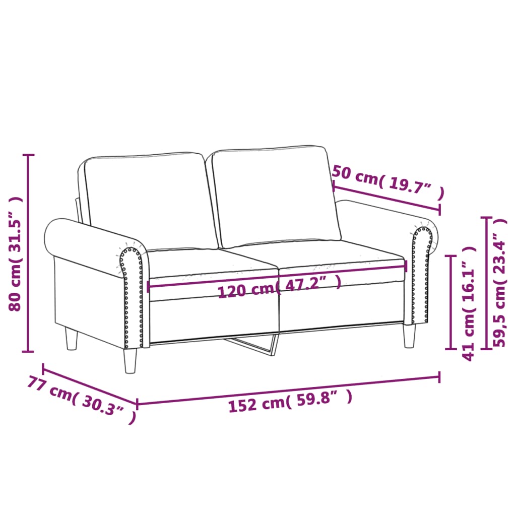 Canapea cu 2 locuri, gri deschis, 120 cm, catifea