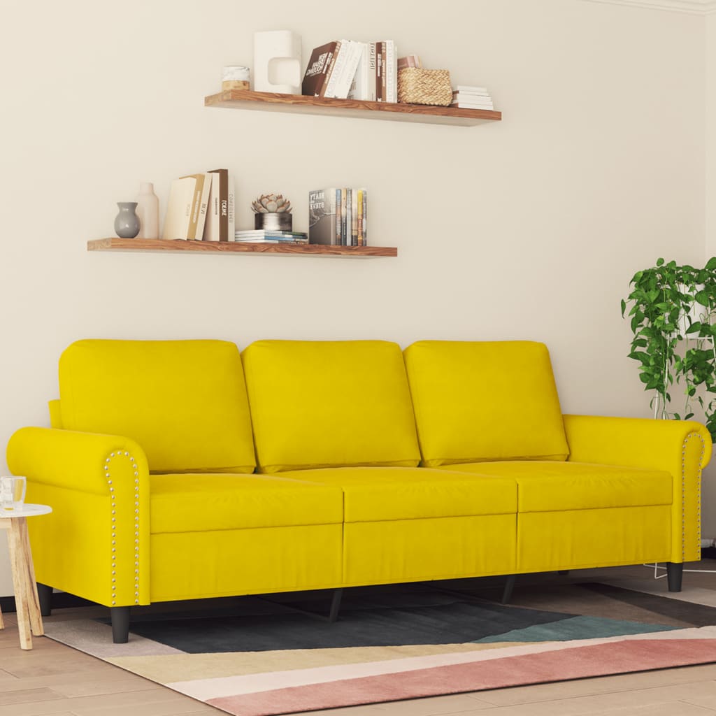 Canapea cu 3 locuri, galben, 180 cm, catifea