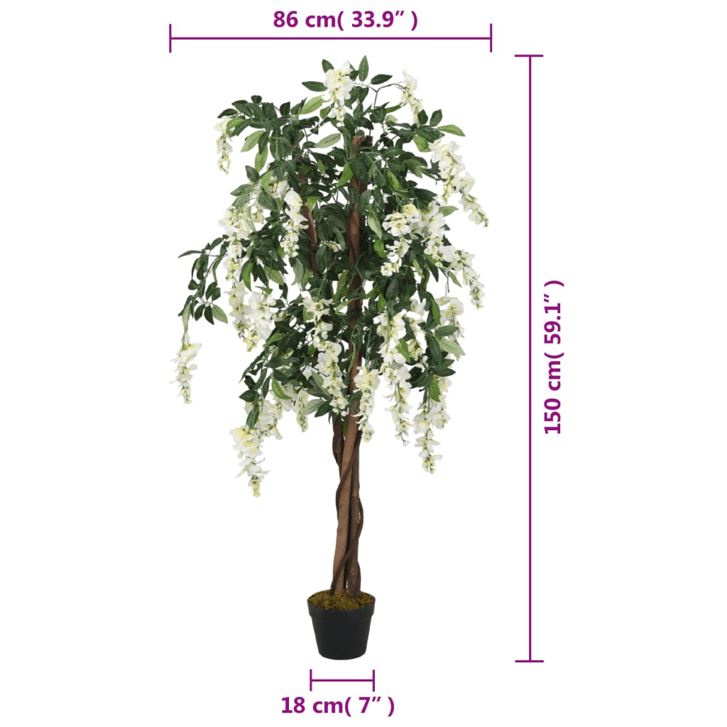 Arbore artificial wisteria 840 frunze 150 cm verde și alb