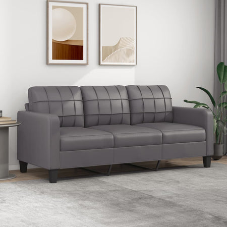 Canapea cu 3 locuri, gri, 180 cm, piele ecologică