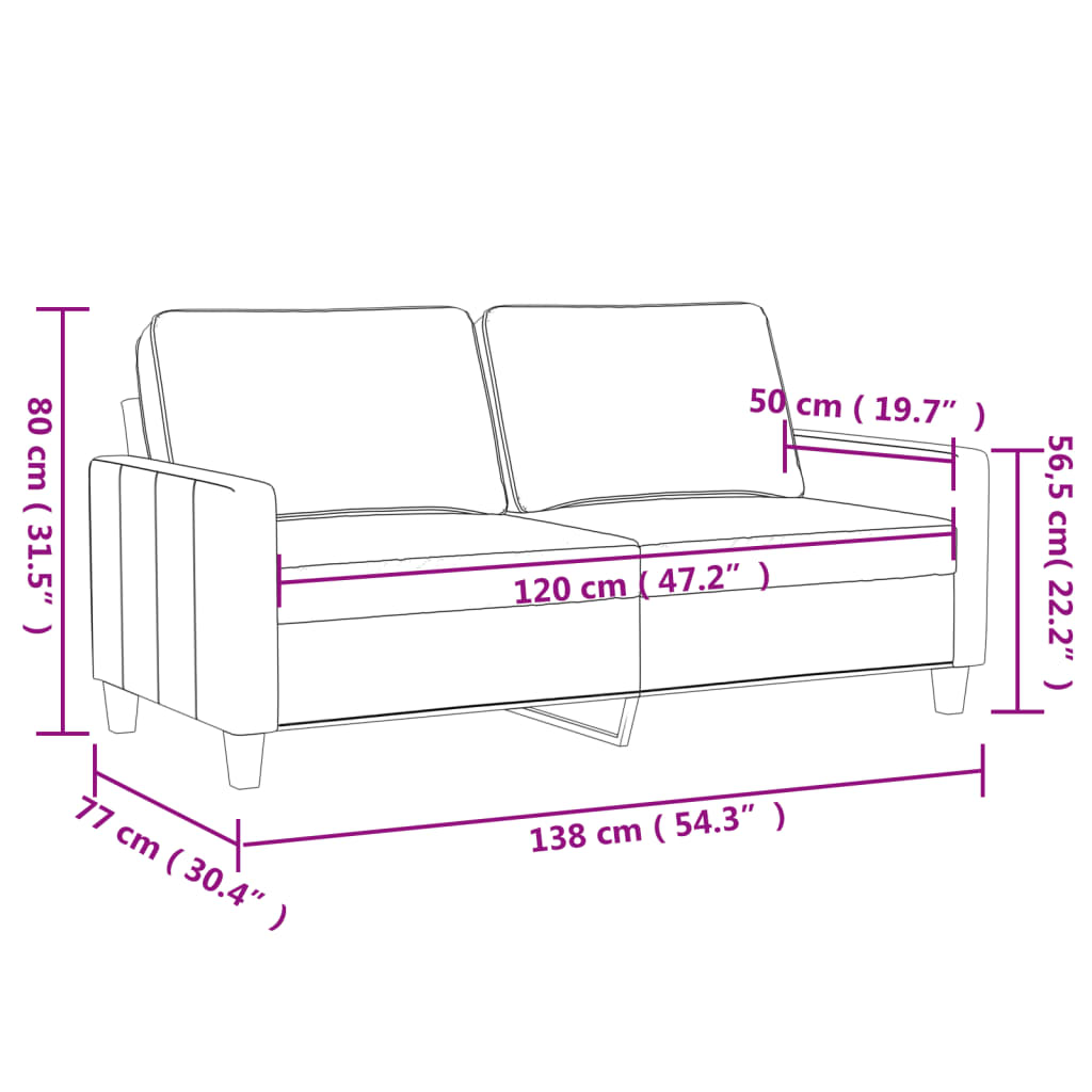 Canapea cu 2 locuri, gri, 120 cm, piele ecologică