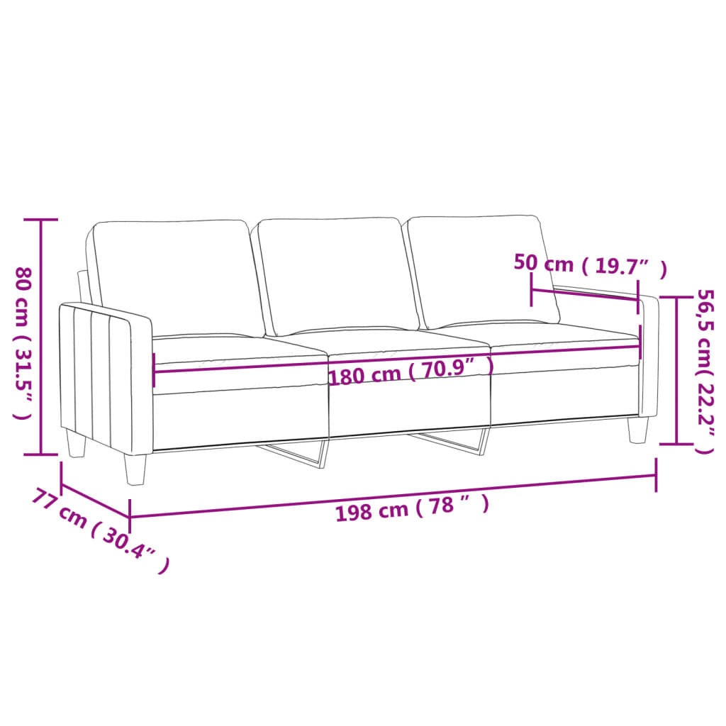 Canapea cu 3 locuri, crem, 180 cm, piele ecologică