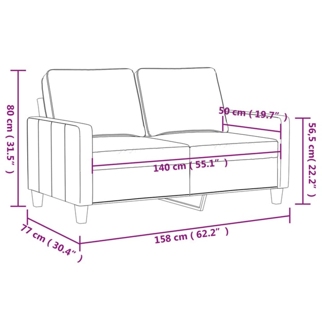 Canapea cu 2 locuri, maro, 140 cm, material textil