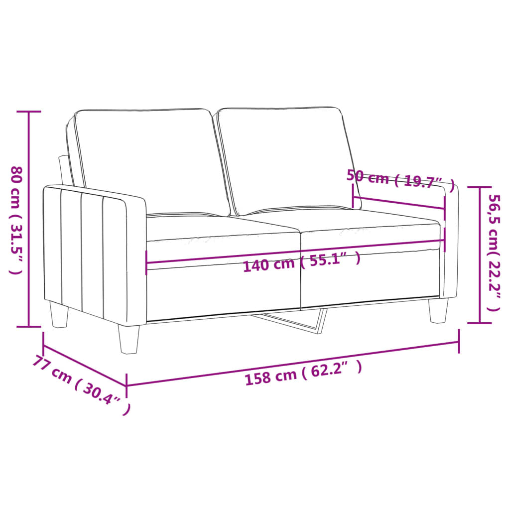 Canapea cu 2 locuri, crem, 140 cm, catifea