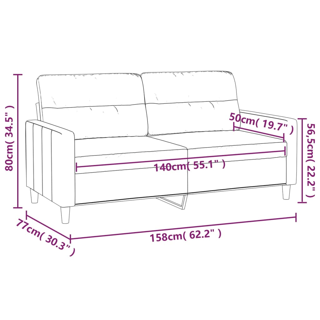 Canapea cu 2 locuri, crem, 140 cm, material textil