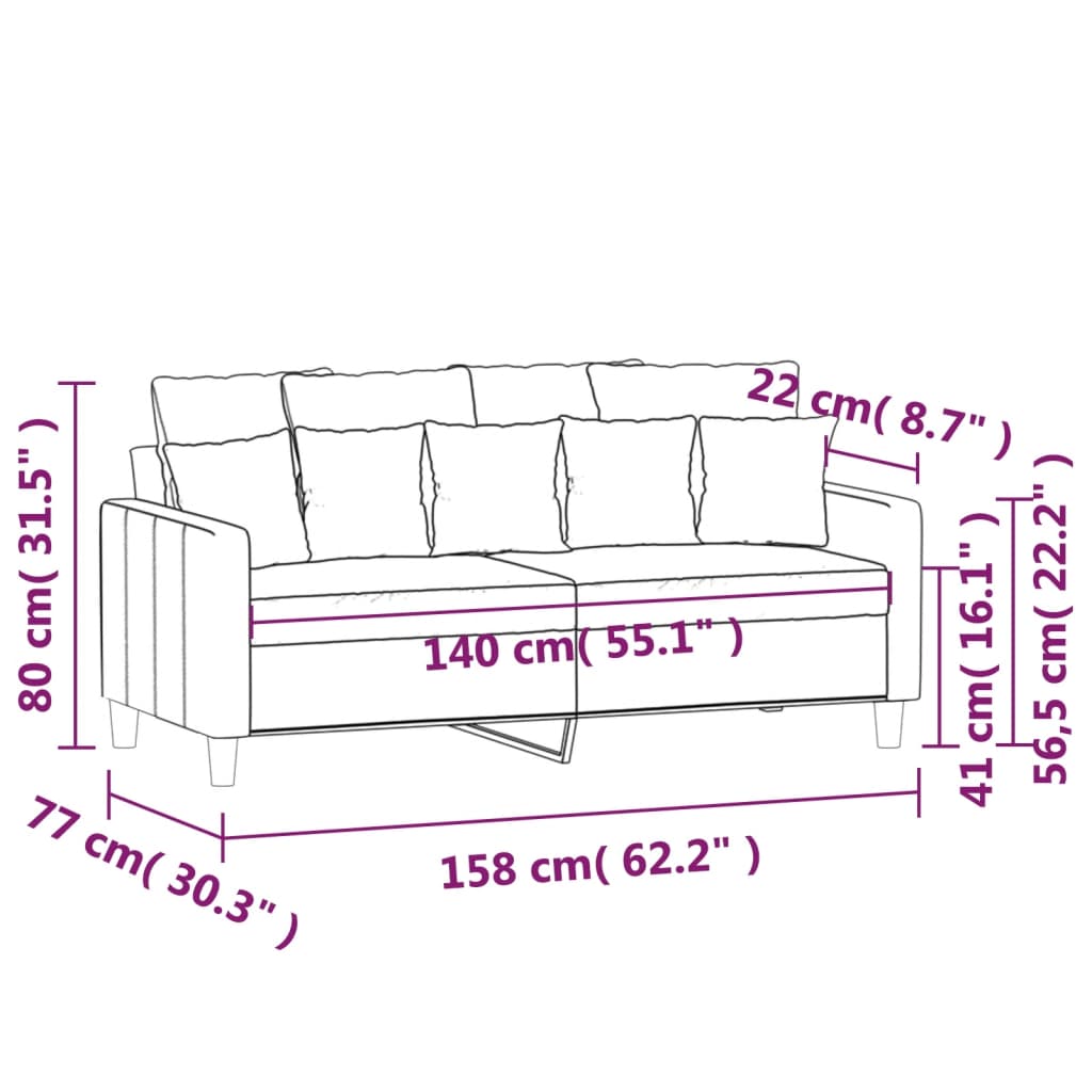 Canapea cu 2 locuri, roz, 140 cm, catifea