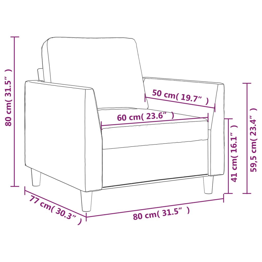 Canapea de o persoană, crem, 60 cm, piele ecologică