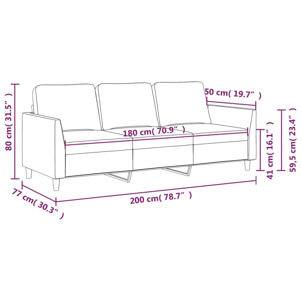 Canapea cu 3 locuri, crem, 180 cm, piele ecologică