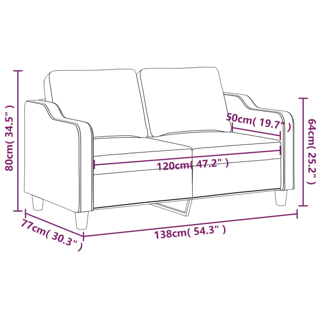 Canapea cu 2 locuri, maro, 120 cm, material textil