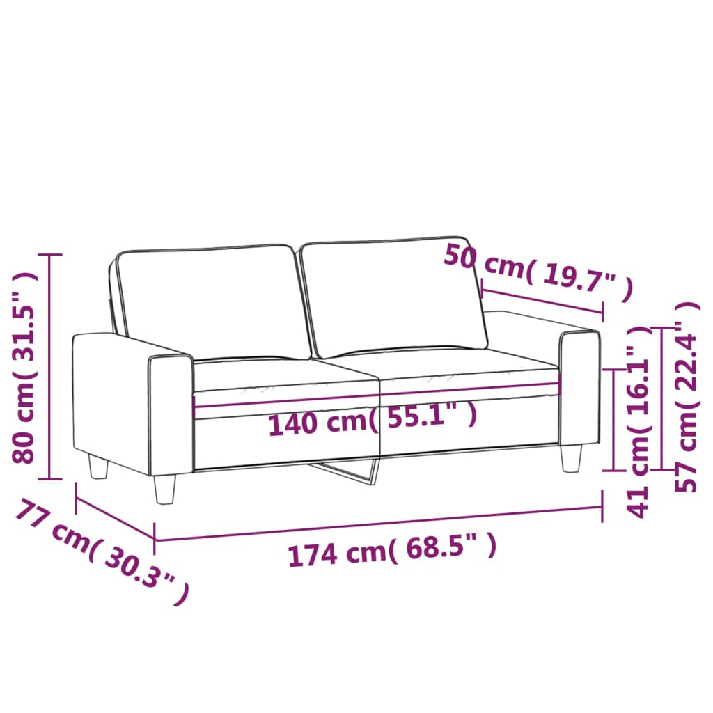 Canapea cu 2 locuri, galben deschis, 140 cm, material textil